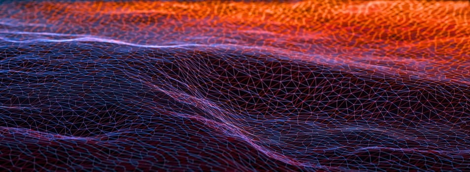 Abstract background. Colorful mesh interconnected lines. Cloud computing concept. 3D illustration.
