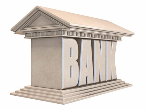 Bank building side view 3D render illustration isolated on white background