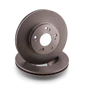 A pair of car brake disc isolated on white background. Auto spare parts - brake disc rotor