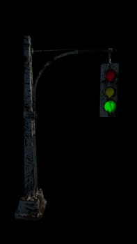 The 3D rendering of traffic light with green light on, signal open to go ahead.
