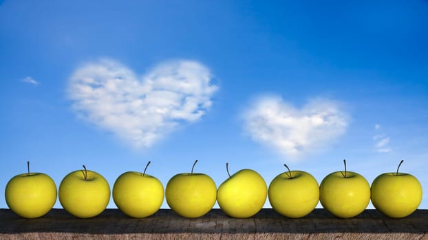 The 3d rendering of Ripe Apples In Wooden plate with nice background