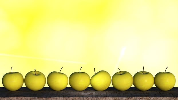 The 3d rendering of Ripe Apples In Wooden plate with nice background