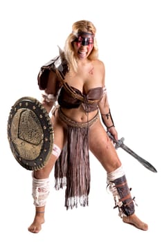 Ancient woman warrior or Gladiator isolated in white