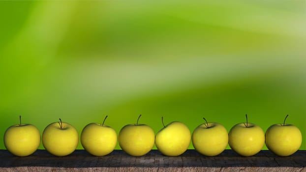 The 3d rendering of Ripe Apples In Wooden plate with nice background
