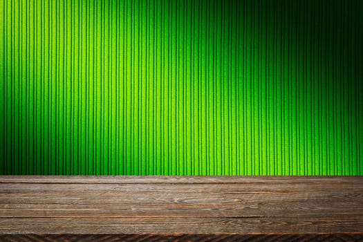 The background is blank wooden boards and a textured striped wall with gradient lighting and vignetting. For product demonstrations, free space, layout, mockup, perspective board, background board.