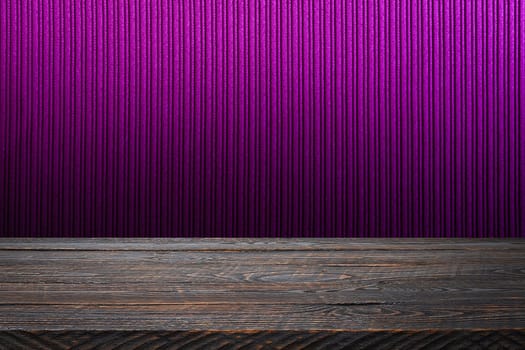 The background is blank wooden boards and a textured striped wall with gradient lighting and vignetting. For product demonstrations, free space, layout, mockup, perspective board, background board.