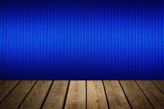 The background is blank wooden boards and a textured striped wall with gradient lighting and vignetting. For product demonstrations, free space, layout, mockup, perspective board, background board.