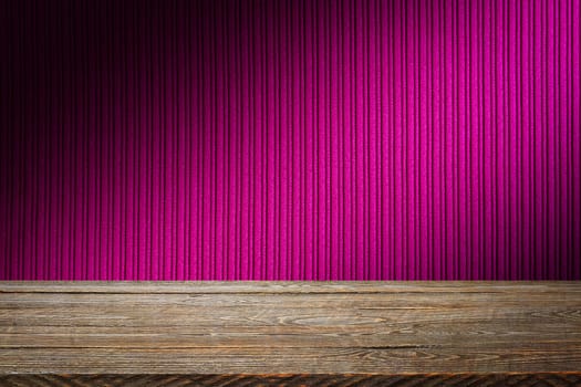 The background is blank wooden boards and a textured striped wall with gradient lighting and vignetting. For product demonstrations, free space, layout, mockup, perspective board, background board.