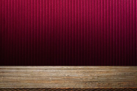 The background is blank wooden boards and a textured striped wall with gradient lighting and vignetting. For product demonstrations, free space, layout, mockup, perspective board, background board.