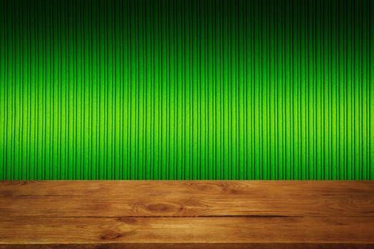 The background is blank wooden boards and a textured striped wall with gradient lighting and vignetting. For product demonstrations, free space, layout, mockup, perspective board, background board.