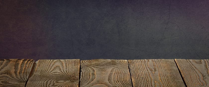 The background is blank wooden boards and a textured plastered wall with lighting and vignetting. For product demonstrations, free space, layout, mockup, perspective board, background board.