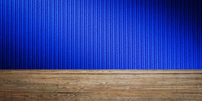 The background is blank wooden boards and a textured striped wall with gradient lighting and vignetting. For product demonstrations, free space, layout, mockup, perspective board, background board.