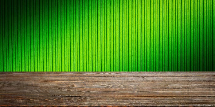 The background is blank wooden boards and a textured striped wall with gradient lighting and vignetting. For product demonstrations, free space, layout, mockup, perspective board, background board.