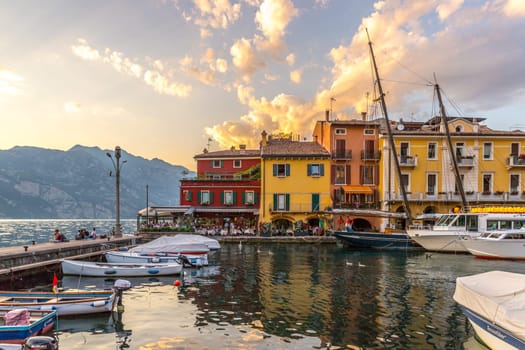 Beautiful Italian village near the sea, evening scenery