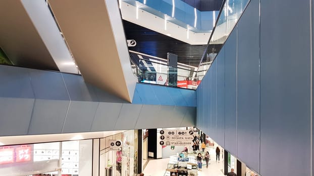 Ukraine, Kiev - September 24, 2019: abstract fragment of modern lobby architecture, entrance hall of a luxury hotel, shopping center, business center. Interior Design.