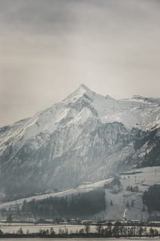Snowy Kitzsteinhorn in winter, ski lift, Austria