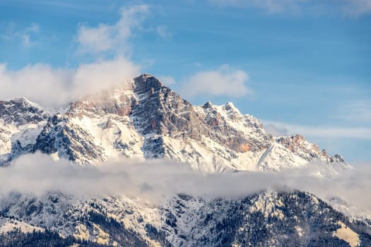 Snowy mountains in winter, landscape, alps, austria