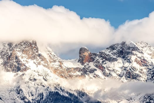 Snowy mountains in winter, landscape, alps, austria