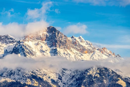 Snowy mountains in winter, landscape, alps, austria
