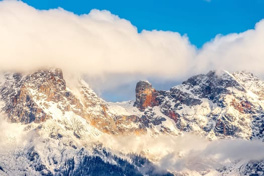 Snowy mountains in winter, landscape, alps, austria