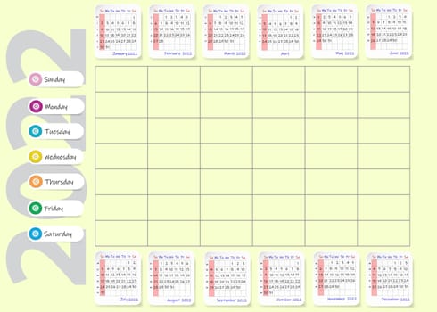 School weekly planner showing calendar for 2022 year. All is on the yellow background.