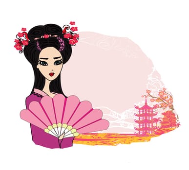 abstract landscape with Asian girl - frame