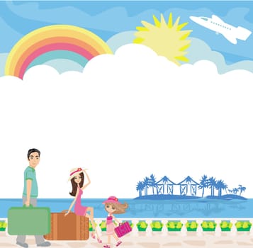 happy family on tropical vacation - card with place for text