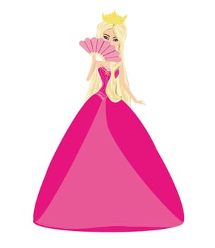 Beautiful queen in a pink dress - isolated illustration