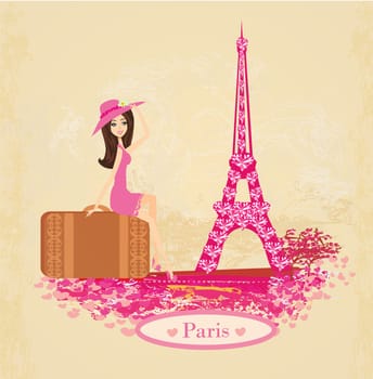 beautiful elegant girl traveler in Paris