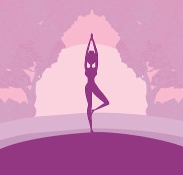 Silhouette woman practicing yoga in the nature