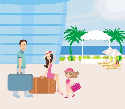 happy family on tropical vacation - card