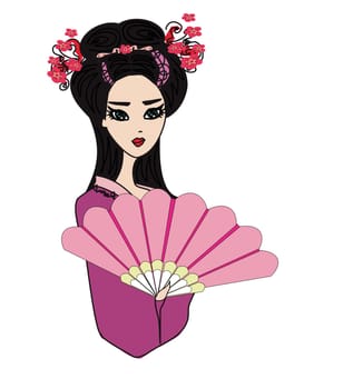 Beautiful japanese geisha girl - isolated illustration