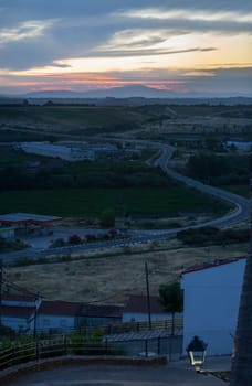 Galisteo, beautiful walled town from Alagon Valley. Overview from west wall. Extremadura, Spain