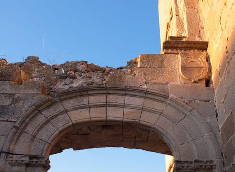 Galisteo, beautiful walled town from Alagon Valley. 15th Palace-fortress ascarzano arch. Extremadura, Spain