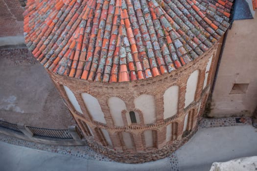 Mudejar apse of Church of Our Lady of the Assumption at Galisteo, beautiful walled town from Alagon Valley, Extremadura, Spain