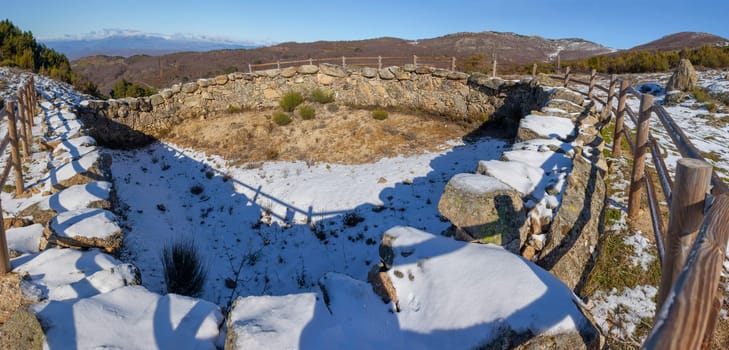 Corral de Lobos or Wolves trap. High walled deep pit where wolves was driven to be exterminated. La Garganta, Extremadura, Spain