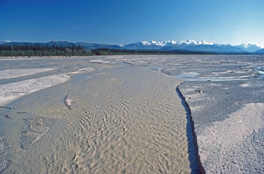 Glacial Stream Running From the Glaciated Mountains on the Tanana River and the Alaska Range along the Alaska Highway in Alaska