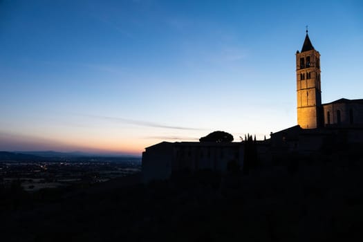 Church in Assisi village in Umbria region, Italy. The town is famous for the most important Italian St. Francis Basilica (Basilica di San Francesco)