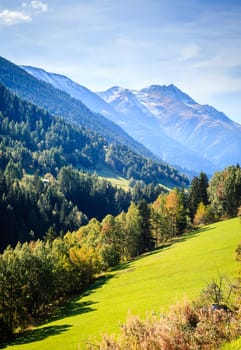 Scenic view of a valley in the Swiss Alps in summer