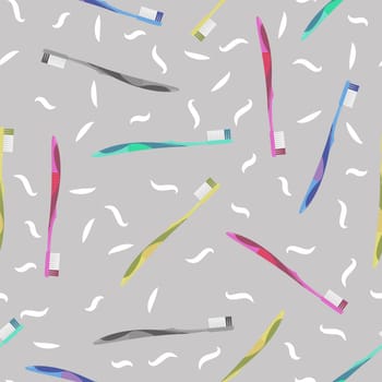 Plastic Toothbrush Dental Symbol. Oral Care. Mouth Cleaning Tool. Seamless Pattern.