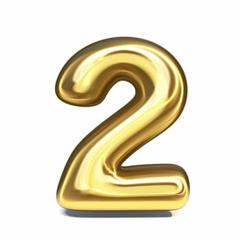 Golden font Number 2 TWO 3D rendering illustration isolated on white background