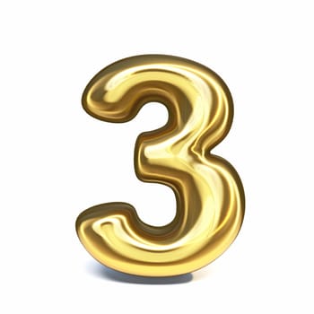 Golden font Number 3 THREE 3D rendering illustration isolated on white background