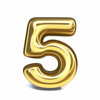 Golden font Number 5 FIVE 3D rendering illustration isolated on white background