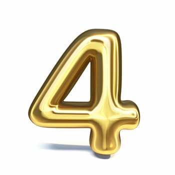 Golden font Number 4 FOUR 3D rendering illustration isolated on white background