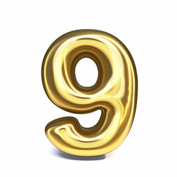 Golden font Number 9 NINE 3D rendering illustration isolated on white background