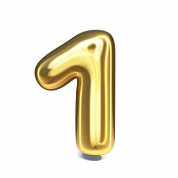 Golden font Number 1 ONE 3D rendering illustration isolated on white background