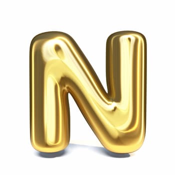 Golden font Letter N 3D rendering illustration isolated on white background