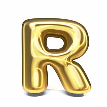 Golden font Letter R 3D rendering illustration isolated on white background