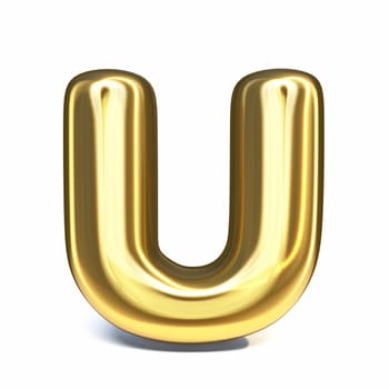 Golden font Letter U 3D rendering illustration isolated on white background