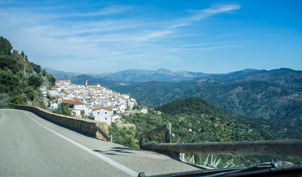 Traveling down by the Cadiz province mountain villages. Arriving to Olvera, Andalusia, Spain